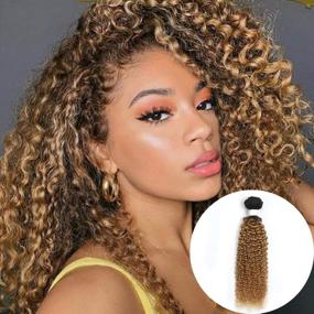 img 3 attached to Honey Blonde Remy Human Hair 1 Bundle Ombre Curly Hair: 2 Tone Color 1b/27 - 18 Inch