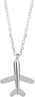 ✈️ 925 sterling silver tiny crystal airplane pendant necklace for women and teen girls | 18k white gold plated | huggie diamond plane | free fly wings drop choker y necklace chain | lightweight fashion jewelry logo