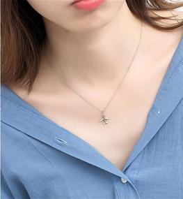 img 1 attached to ✈️ 925 Sterling Silver Tiny Crystal Airplane Pendant Necklace for Women and Teen Girls | 18K White Gold Plated | Huggie Diamond Plane | Free Fly Wings Drop Choker Y Necklace Chain | Lightweight Fashion Jewelry