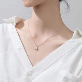 img 3 attached to ✈️ 925 Sterling Silver Tiny Crystal Airplane Pendant Necklace for Women and Teen Girls | 18K White Gold Plated | Huggie Diamond Plane | Free Fly Wings Drop Choker Y Necklace Chain | Lightweight Fashion Jewelry