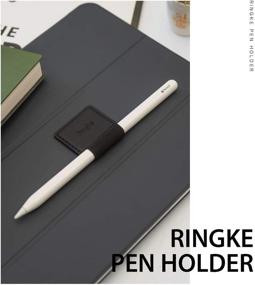 img 3 attached to 🖊️ Ringke Apple Pencil Pen Holder - PU Leather Durable Pen Loop for Journal, Notebooks, and More - 3M Self Adhesive with Elastic - 3 PACK, Black