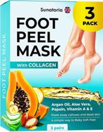 👣 sunatoria foot peel mask - 2021 dermatologically tested - 3 pack (pairs) exfoliating foot mask with aloe vera - achieve baby soft feet by peeling away calluses & dead skin - updated formula logo