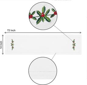 img 2 attached to 🎄 Holly Garland and Red Berries Hemstitch Table Runner by Brio Trends - Rustic Farmhouse Country Home Decor for Fall, Winter, Holiday, Christmas, or Thanksgiving - White, 14 x 72 inch