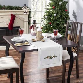 img 3 attached to 🎄 Holly Garland and Red Berries Hemstitch Table Runner by Brio Trends - Rustic Farmhouse Country Home Decor for Fall, Winter, Holiday, Christmas, or Thanksgiving - White, 14 x 72 inch