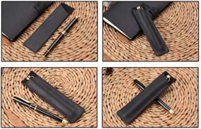 img 1 attached to 🖋️ Daimay Handmade Black Crazy Horse Leather Pen Case Holder - Protective Sleeve Cover for Fountain Pen, Ballpoint Pen, Stylus Touch Pen