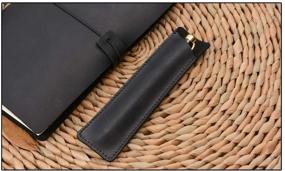 img 2 attached to 🖋️ Daimay Handmade Black Crazy Horse Leather Pen Case Holder - Protective Sleeve Cover for Fountain Pen, Ballpoint Pen, Stylus Touch Pen