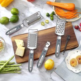 img 3 attached to 🧀 5-Piece Cheese Grater & Peeler Set with Lemon Zester - Stainless Steel Kitchen Food Grater Slicer for Vegetable, Fruit, Chocolate - Includes Cleaning Brush (Grey)