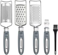 🧀 5-piece cheese grater & peeler set with lemon zester - stainless steel kitchen food grater slicer for vegetable, fruit, chocolate - includes cleaning brush (grey) logo