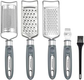 img 4 attached to 🧀 5-Piece Cheese Grater & Peeler Set with Lemon Zester - Stainless Steel Kitchen Food Grater Slicer for Vegetable, Fruit, Chocolate - Includes Cleaning Brush (Grey)