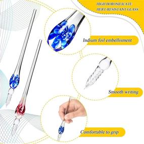 img 1 attached to 🖋️ Enhance Your Writing Experience with 2 Piece Handmade Flower Crystal Glass Pen: Perfect for Calligraphy, Drawing, and Decoration!