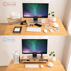 img 2 attached to 🖥️ Homerays Bamboo Monitor Stand Riser with Drawer: No Assembly Required, Elegant and Ergonomic Wood Monitor Stand