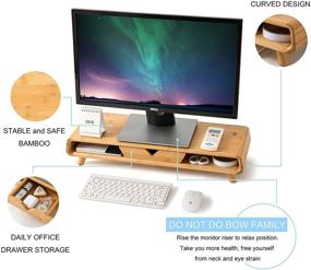 img 1 attached to 🖥️ Homerays Bamboo Monitor Stand Riser with Drawer: No Assembly Required, Elegant and Ergonomic Wood Monitor Stand