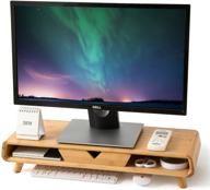 🖥️ homerays bamboo monitor stand riser with drawer: no assembly required, elegant and ergonomic wood monitor stand logo
