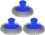 🧽 set of 3 stainless steel sponges with handle - wire metal scrubber - blue kitchen dish scrub pads logo