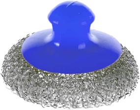 img 2 attached to 🧽 Set of 3 Stainless Steel Sponges with Handle - Wire Metal Scrubber - Blue Kitchen Dish Scrub Pads