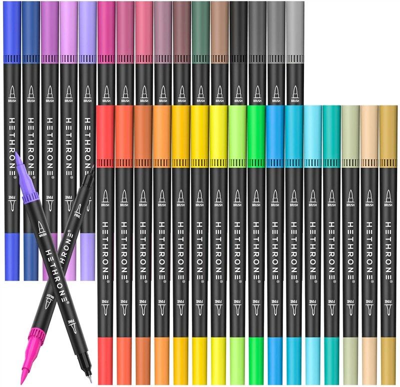 Hethrone Dual Tip Brush Pens - 🎨 34 Vibrant Colors for…