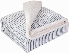 img 4 attached to 🛌 Bood Sherpa Weighted Blanket 15 lbs: Plush Fleece Minky for Adult, Full/Queen Size Bed – Grey White Strip Design