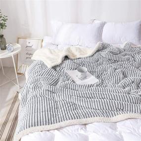 img 3 attached to 🛌 Bood Sherpa Weighted Blanket 15 lbs: Plush Fleece Minky for Adult, Full/Queen Size Bed – Grey White Strip Design