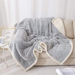 img 2 attached to 🛌 Bood Sherpa Weighted Blanket 15 lbs: Plush Fleece Minky for Adult, Full/Queen Size Bed – Grey White Strip Design