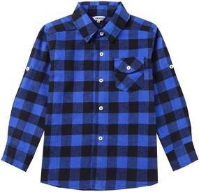 img 4 attached to 👕 Bienzoe Boys' Cozy Flannel Button Down Plaid Shirt for Warmth and Style