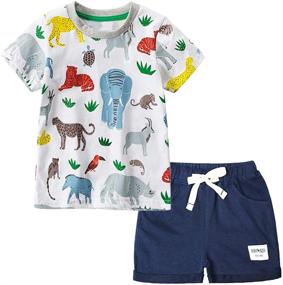 img 4 attached to 🐼 Adorable Zoo Blue Cartoon Animals T Shirt: Boys' Clothing Set