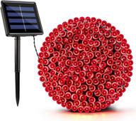 🎄 solar christmas lights 72ft 200 led 8 modes - waterproof solar string lights for garden, patio, fence, balcony, outdoors (red) логотип