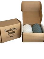 🛀 premium exfoliating asian bath towel - buddha bath extra long shower washcloth for face and body (medium exfoliate) in silver blue & white logo