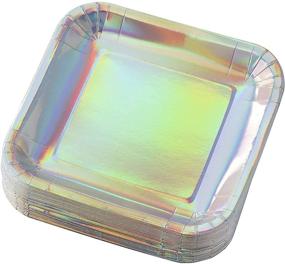 img 1 attached to 🍽️ Pack of 48 Silver Holographic Foil Square Plates - 7-Inch Disposable Plates for Cake, Appetizer, Dessert - Ideal for Birthday Party Supplies