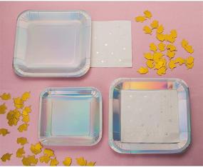 img 2 attached to 🍽️ Pack of 48 Silver Holographic Foil Square Plates - 7-Inch Disposable Plates for Cake, Appetizer, Dessert - Ideal for Birthday Party Supplies