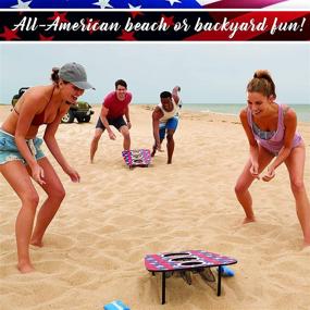 img 1 attached to 🎯 Ultimate Backyard Fun with Franklin Sports Bean Bag Toss Yard Game – 3 Hole Cornhole Board Set – Red, White, and Blue – Includes 6 Bean Bags!