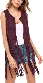 img 4 attached to 🧥 Hotouch Women's Fringe Vest: Faux Suede Tassels, Vintage Hippie Style, Sleeveless Cardigan