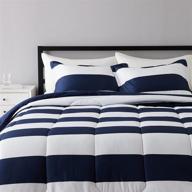 🛏️ navy rugby stripes: amazon basics full/queen reversible comforter set – ultra-soft microfiber logo