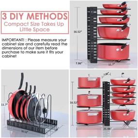 img 3 attached to 🍳 Adjustable Pan Organizer Rack for Cabinet - 3 DIY Methods, 8 Tier Pot and Pans Organizer, Large & Small Kitchen Cookware Organizer