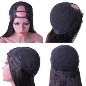 img 2 attached to Wig u-парик 16-дюймовый прямой бразильский девственный человеческий волос без клея с формой U, плотностью 150%, натурально черный - ремешки и расчески в комплекте для черных женщин.