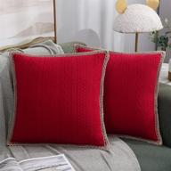 🎄 set of 2 lace trimmed dark red farmhouse decorative pillow covers with 3d embossing, 20x20 inch, stretchy cushion cases for christmas sofa couch chair логотип