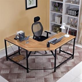 img 3 attached to 🖥️ DlandHome L-Shaped Computer Desk 59 inches x 59 inches: A Spacious and Functional Corner Table with CPU Stand- ZJ02-OB