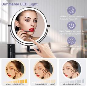 img 2 attached to 🪞 10X LED Wall Mounted Makeup Mirror with 3 Color Lights - Double Sided, Touch Screen Dimming, Extension Bathroom Vanity Mirror (Black)