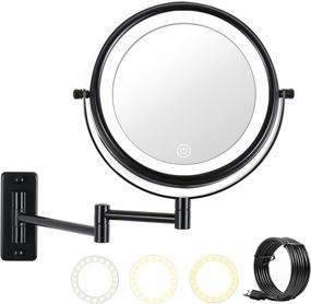 img 3 attached to 🪞 10X LED Wall Mounted Makeup Mirror with 3 Color Lights - Double Sided, Touch Screen Dimming, Extension Bathroom Vanity Mirror (Black)