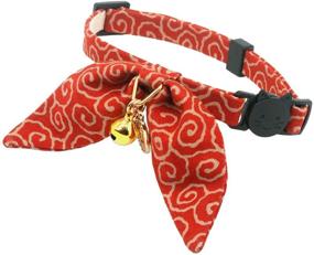 img 4 attached to 🐇 Cute Bunny Ears Bowtie Cat Collar with Bell: Ancient Arabesque Print and Japan Lucky '開三運' Charm for Safety Breakaway and Soft Feel - Ideal for Girl and Boy Male Female Cats