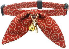 img 1 attached to 🐇 Cute Bunny Ears Bowtie Cat Collar with Bell: Ancient Arabesque Print and Japan Lucky '開三運' Charm for Safety Breakaway and Soft Feel - Ideal for Girl and Boy Male Female Cats