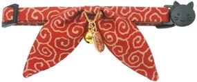 img 2 attached to 🐇 Cute Bunny Ears Bowtie Cat Collar with Bell: Ancient Arabesque Print and Japan Lucky '開三運' Charm for Safety Breakaway and Soft Feel - Ideal for Girl and Boy Male Female Cats