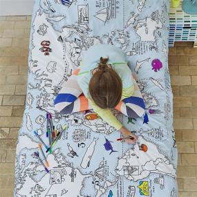 img 2 attached to 🗺️ Eatsleepdoodle World Map Educational Twin Duvet Cover - Interactive Geography Learning with Washable Fabric Markers