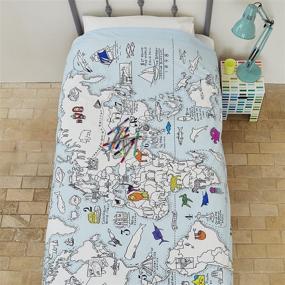 img 1 attached to 🗺️ Eatsleepdoodle World Map Educational Twin Duvet Cover - Interactive Geography Learning with Washable Fabric Markers