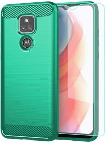 img 4 attached to Premium Green Brushed TPU Case for Moto G Play 2021 with HD Screen Protector - Protective and Shock-Absorbing