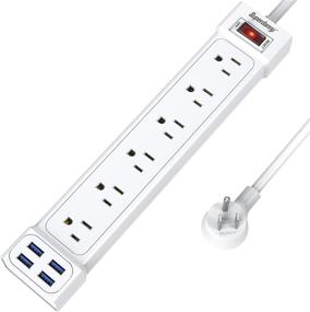 img 4 attached to 🔌 【4 Feet &amp; 6 Outlet &amp; 4 USB Port】 SUPERDANNY Surge Protector Power Strip Mountable Flat Plug Extension Cord, 900 Joules, Multiple Protection for iPhone iPad PC Home Office Dorm Travel, White - Improved SEO