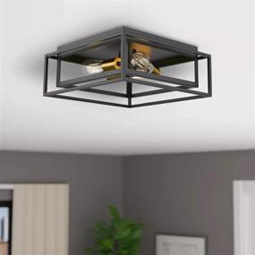 img 1 attached to 🔲 TENGXIN Flush Mount Ceiling Light Fixture: 3-Light Balck Square Close to Ceiling Light with Double Frame Cages for Bedroom, Kitchen, Dining Room Lighting