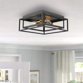 img 2 attached to 🔲 TENGXIN Flush Mount Ceiling Light Fixture: 3-Light Balck Square Close to Ceiling Light with Double Frame Cages for Bedroom, Kitchen, Dining Room Lighting