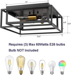 img 3 attached to 🔲 TENGXIN Потолочный светильник накладного монтажа: 3-света Квадратный черный светильник непосредственно к потолку с двойными рамками клетками для освещения спальни, кухни, столовой