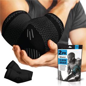 img 4 attached to 💪 PowerLix Elbow Brace Compression Support (Pair) - Effective Elbow Sleeve for Tendonitis, Tennis Elbow, Golfers Elbow Treatment, Arthritis, Workouts, Weightlifting – Alleviate Elbow Pain