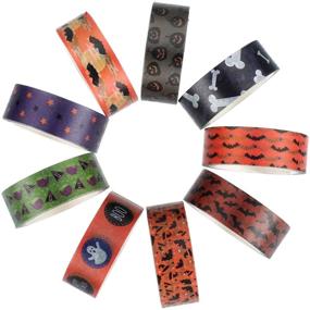 img 1 attached to Spook-tacular DIY: 9 Rolls of Halloween Washi Tape with Star, Bat, Ghost, Pumpkin, Eggplant and Bone Patterns - Perfect for Festive Decorations! (Halloween Style 1)
